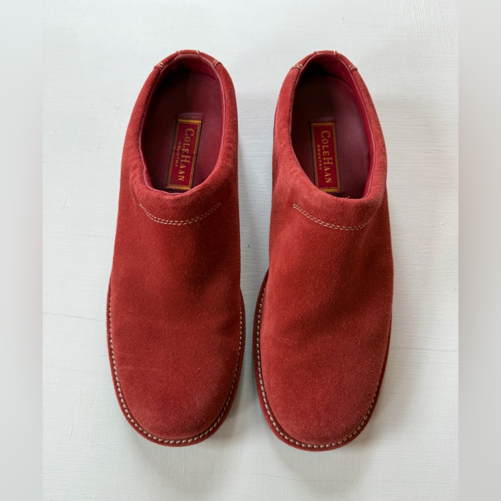 Cole Haan Country 10 B Red Suede Leather Waterproof Clogs Slip-on Mules Loafers